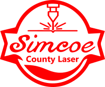Simcoe County Laser logo with a red border and text